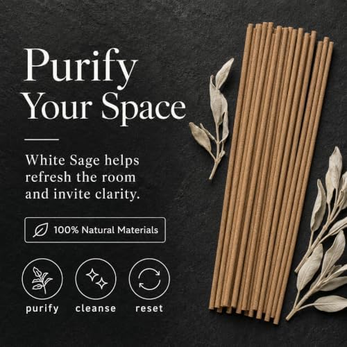Kyoto White Sage Incense Sticks - Japanese Aroma, Ideal for Relaxation & Meditation, Approx. 60 Sticks (0.044 Pounds) - Premium Quality Incense for Spiritual & Home Use Nagomikobo