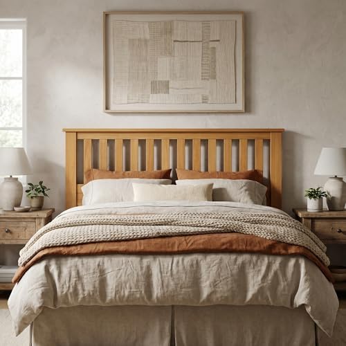 ComfIQ Serene Wood Panel Headboard with Mission Slats, Queen, Pine