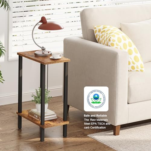 TUTOTAK Narrow Side Table, 2-Tier Small End Table for Couch