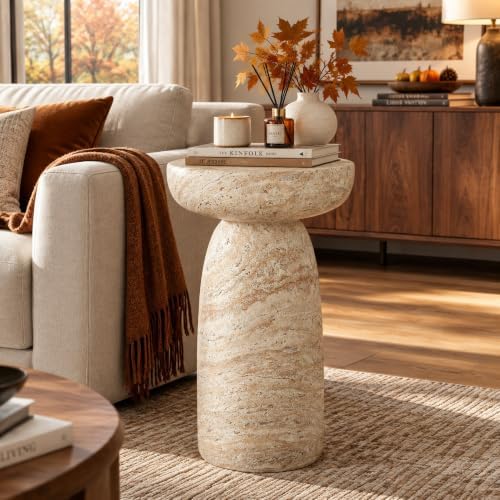 Outdoor Side Table Pedestal, 24" Modern Geometric Accent Coffee Table