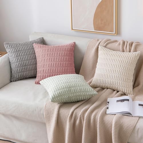 MIULEE Euro Sham Corduroy Decorative Throw Pillow Covers 24x24 Blush Pink