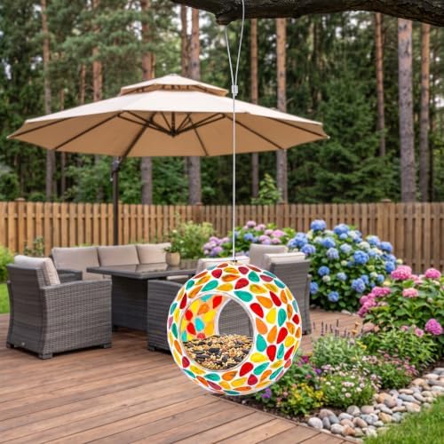 Rancco Colorful Mosaic Glass Bird Feeder for Outdoors, Wild Bird Feeder