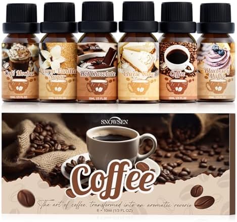 Coffee Fragrance Oil Set, Premium Essential Oils for Diffusers for Home, Blueberry Muffin, Café Mocha, Hot Chocolate, Coffee and More, Candle Scents for Candle Making, DIY Soaps, Aromatherapy