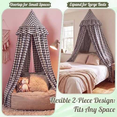 SmoothNovelty Gingham Plaid Bed Canopy, Black White, Round