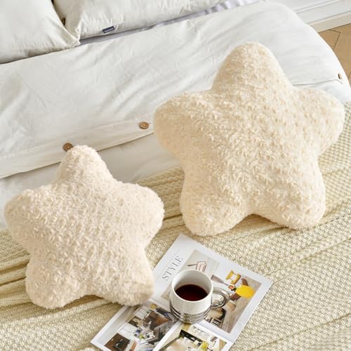 Star Pillow, 19.7" Star Shaped Plush Pillow for Couch Bed Sofa, Cute Decorative Throw Pillows with Soft Faux Fur Room Decor for Bedroom Living Room (Beige)