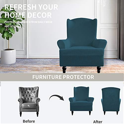Easy-Going Stretch Wingback Chair Sofa Slipcover Deep Teal