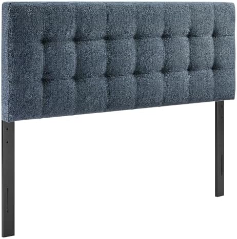 Modway Lily Full Size Headboard with Biscuit Tufting in Navy - Fabric Upholstery with Padded Design and 5 Height-Adjustable Mounts