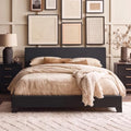 Allewie Queen Size Faux Leather Bed Frame, Adjustable Headboard, Black