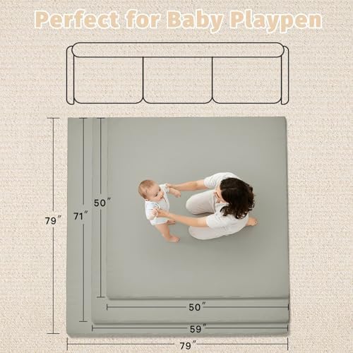 Waterproof Baby Play Mat for Floor Memory Foam 71 * 79 Cushion Playpen Playmat Tummy Time Crawling Mat Nursery Rug Thick Pad Create Soft & Safe Area for Infants,Toddler,Kids,Grey