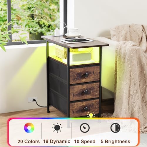 AMHANCIBL Narrow Side Table with Charging Station, Small End Table