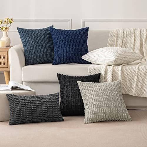 MIULEE Lumbar Corduroy Decorative Throw Pillow Covers 12x20 Black Pack of 2
