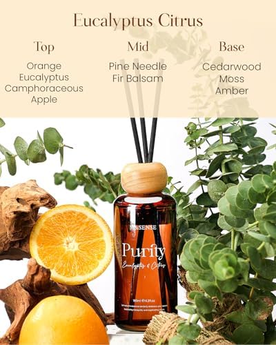 M&SENSE Reed Diffuser Set, Eucalyptus Citrus, 6.3 oz Natural Essential Oil