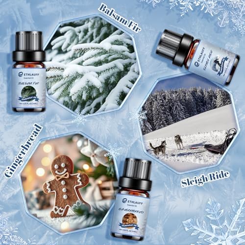 Essential Oils Winter Set,Premium Fragrance Essential Oils Gift Set for Diffuser, Soap & Candle Making Scents - Gingerbread,Warm Woollen Blanket, Balsam Fir, Snow Walk, Sleigh Ride