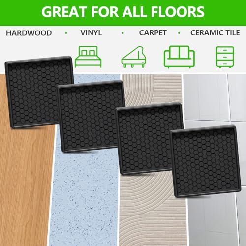 Non Slip Furniture Pads- 3"x3" Square Anti Skid Caster Cups Furniture Coasters, Anti-Sliding Grippers Floor Protectors for Furniture Bed, Couch, Chair Leg, Black(Set of 12)