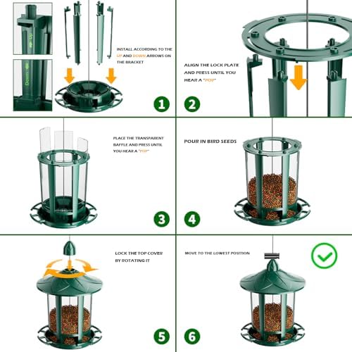 Birdream Bird Feeders for Outdoor Hanging, Assembly Required, 1-Min Easy Setup, Charming Castle Design, Attracting Cardinals Chickadees Goldfinches & Sparrows - Green