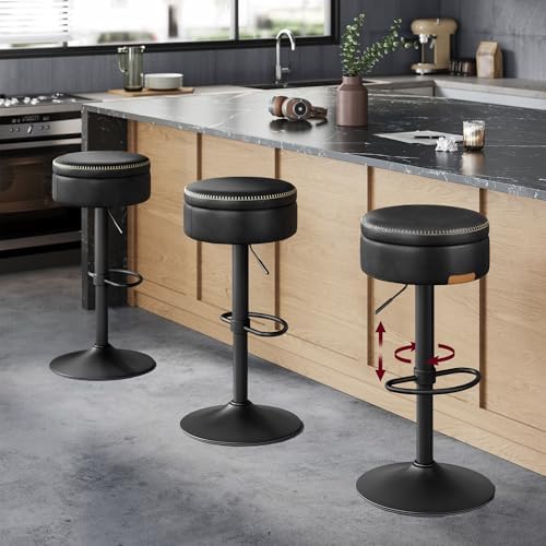 VASAGLE 360° Swivel Bar Stools Set of 3, Height Adjustable, with Storage