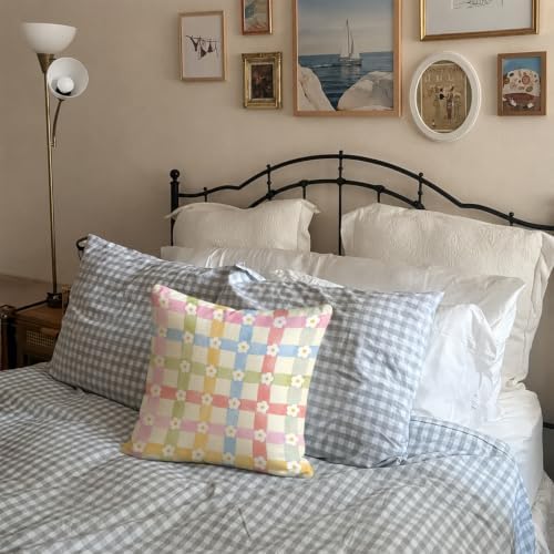 Cottagecore Floral Daisy Gingham Decor Pillow Cover 18x18