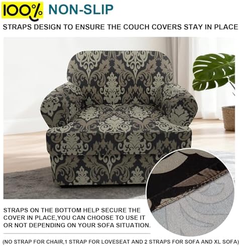 NILUOH 2-Piece T-Cushion Armchair Slipcover, Stretch Chair Cover with Separate Seat Cushion Cover, Soft Washable Furniture Protector for Living Room