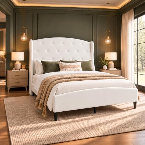 Full Size Upholstered Bed Frame with 53" Velvet Headboard