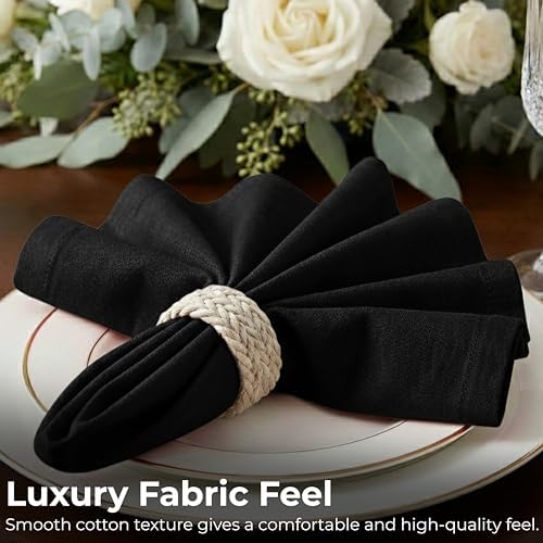 Ramanta Home Black Cotton Dinner Napkins Set of 12, 18x18 Inch