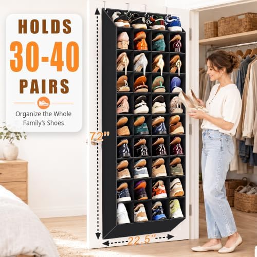 30-40 Pairs Over the Door Shoe Organizer, 10-Tier Door Shoes Rack