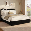 Garvee Queen Upholstered Bed Frame with Shelf & Drawers - Black & Beige
