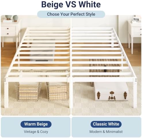 Allewie Full Size Bed Frame, 14 inch Metal Beds with Storage Space, Beige