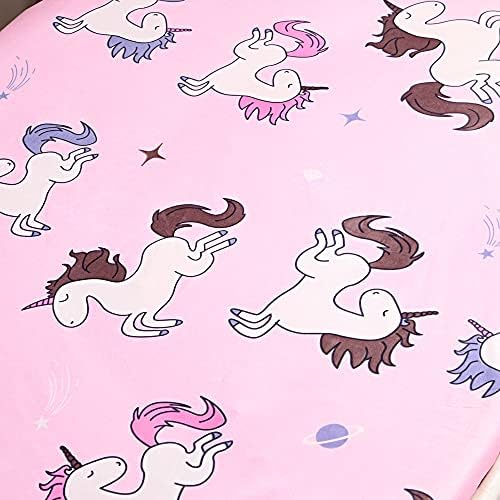 Bedding Fitted Sheet with Deep Pocket,Animals Printed Thicken Soft Fabric Bed Sheets (Pink(Unicorn), Twin)