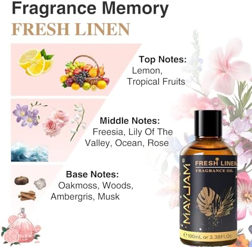 MAYJAM Fresh Linen Fragrance Oil for Diffusers Home Hotel Office, 3.38FL.OZ