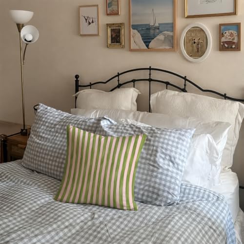 Cottagecore Pink Green Stripe Room Decor Pillow Cover 18x18,
