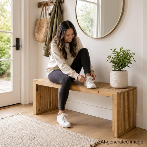 SwallowLiving Solid Wood Slatted Bench 40" Farmhouse Entryway Seat