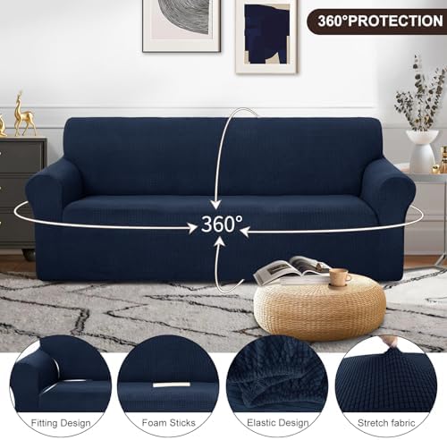 U-NICE HOME Stretch Couch Cover Slipcover for 3 Cushion Sofa, Navy
