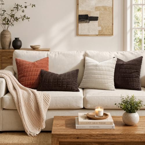 MIULEE Euro Sham Corduroy Decorative Throw Pillow Covers 24x24 Dark Brown