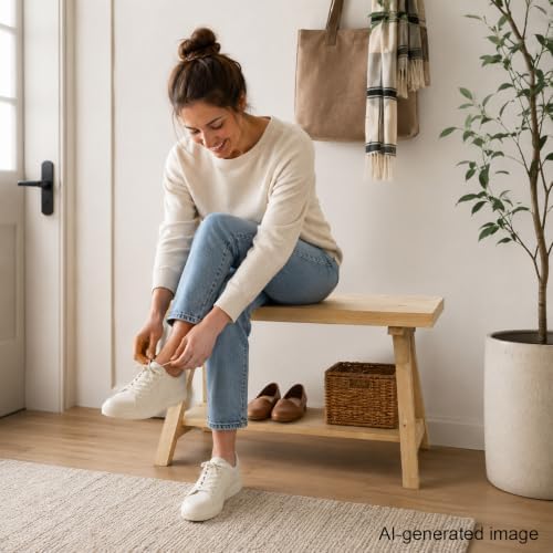 SwallowLiving Solid Wood Entryway Bench 30" Farmhouse A-Frame Shelf