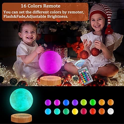 Floating Moon Lamp 16 Colors Levitating Spinning LED Moon Light Magnetic Levitation 3D Printing Moon Night Lights Unique Gifts Room Office Table Decorative Lamp