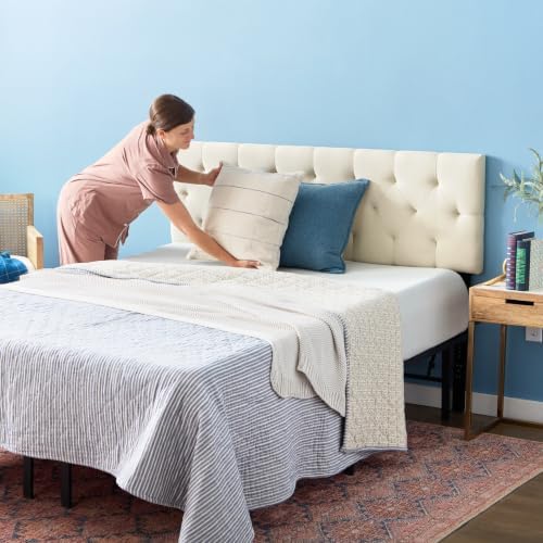 LUCID Mid-Rise Upholstered Headboard, Tufted, Pearl, Full/Full XL Size