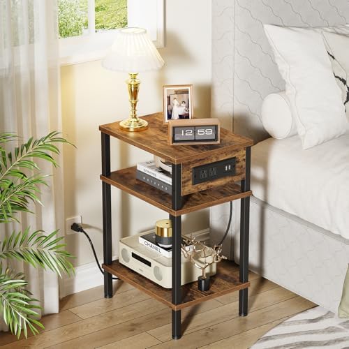 Creso hom Side Table with Charging Station, End Tables Living Room