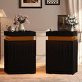 Nightstand Set of 2 for Bedroom, LED Nightstand with 3 Drawers and Charging Station, Mid Century Modern Fluted Nightstands, Bedside Tables & End Tables, Black