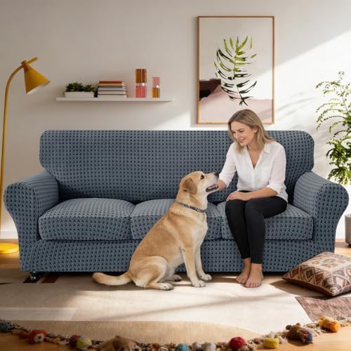 MAXIJIN 4 Pieces Stretch Oversized Couch Covers for 3 Cushion Sofa Covers Washable Sofa Slipcovers Thick Soft Furniture Protector with Non Slip Strap (Dark Gray), 91"-110"(3 XL Cushions)