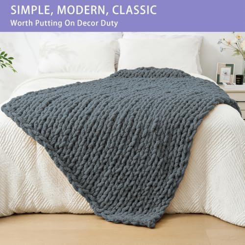 Bigacogo Chunky Knit Throw Blanket for Couch, 40x60 inches, Iron Gray