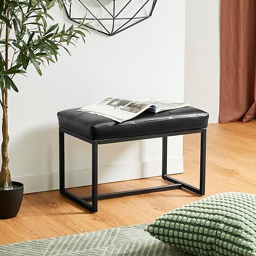 Glitzhome Ottoman Bench, Modern PU Leather Vanity Stools Chairs with Metal Frame, Makeup Stool Padded Foot Rest Stool for Living Room Vanity, Entryway, Bathroom, Black