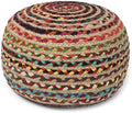 · REDEARTH · Braided Jute Cotton Pouf - Circular Boho Ottoman - Multi