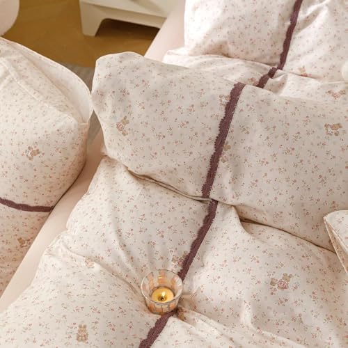 Floral Full Size Cotton Duvet Cover Set with 2 Pillowcases,80"×90"