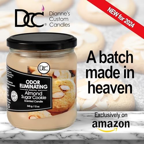 Almond Sugar Cookie Odor Eliminating Highly Fragranced Candle - Eliminates 95% of Pet, Smoke, Food, and Other Smells Quickly - Up to 80 Hour Burn time - 12 Ounce Premium Soy Blend