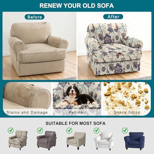 NILUOH 2-Piece T-Cushion Armchair Slipcover, Stretch Chair Cover with Separate Seat Cushion Cover, Soft Washable Furniture Protector for Living Room