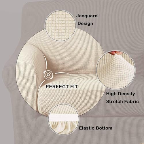 Turquoize 2 Piece Chair Covers Chair Slipcovers for Living Room Small Armchair Cover with Arms Washable Furniture Cover for Chairs Feature Thick Jacquard Fabric (Small Armchair, Biscotti Beige)
