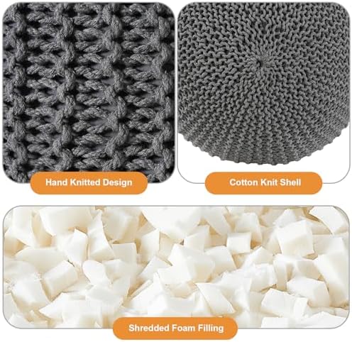 Pouf Ottoman Stuffed Round Modern Foam Filled Foot Rest Poufs for Living Room Chair Decorative 20 X 14 Inches Boho Relax Stool for Wedding Christmas Party, (Dark Grey, 20 Inch)
