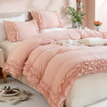 Pink Ruffled Duvet Cover Girls Coquette Bedding Set Cute Lace Fringe Ruffle Bedding Shabby Chic Farmhouse Style Super Soft Cozy Elegant Cover Cover Set King Size