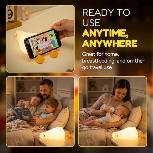 Lying Flat Duck Night Light, Soft Squishy Silicone Duck Lamp Laying Down with 30-Minute Timer, 3 Brightness Levels, Rechargeable Funny Gift for Kids and Adults