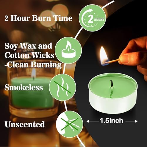 MAQIHAN 25PCS Green Tealight Candles Set - Mini Votive Tea Light Candles